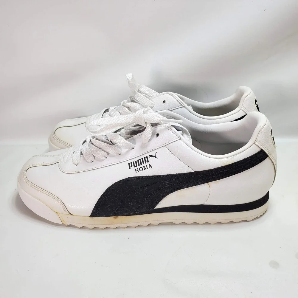 Vintage Puma Roma Leather‎ Sneakers Y2K Hype Style Womans Size 9 White Black
